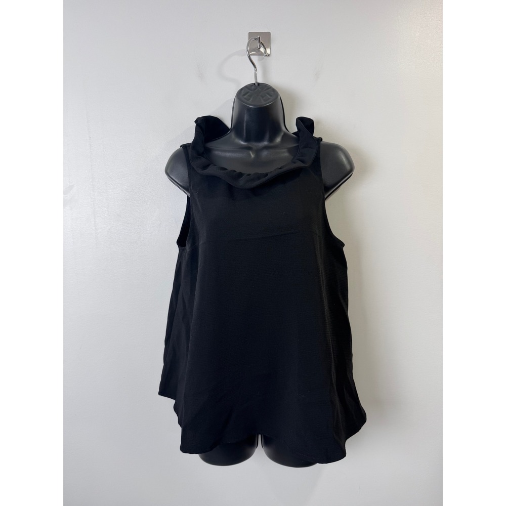 Tuckernuck Pomander Place Women Black Sleeveless Ruffle Neck Bow Blouse Medium